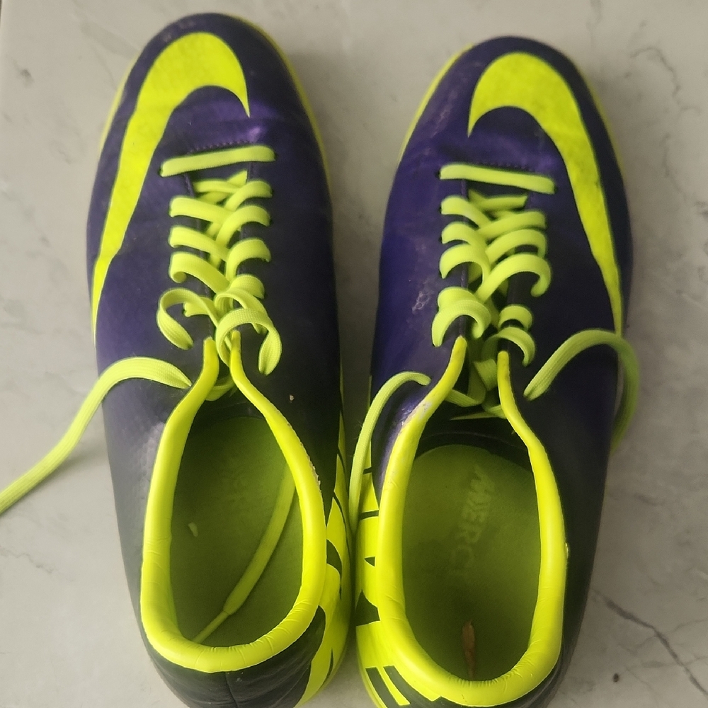 Nike Purple and Neon Yellow Sports Shoes Indoor Soccer Shoes Size 9